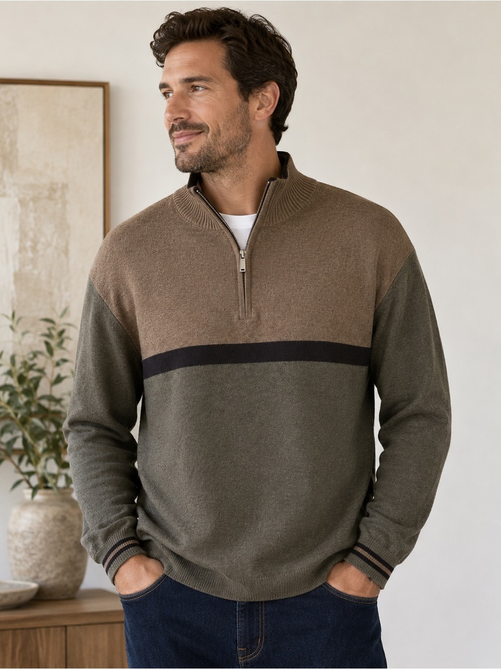 Hawker Rye Cotton Cashmere Men’s Quarter Zip Sweater Size XL